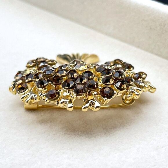 Yellow Gold with Champagne Topaz Crystal Blooming Tree Pin Back Brooch - Picture 6 of 9